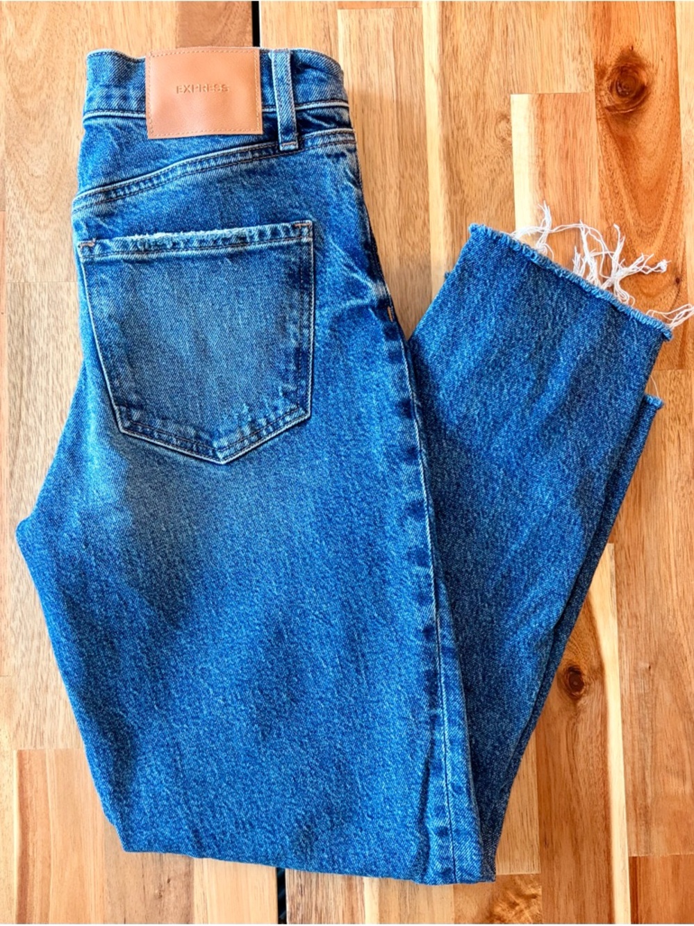Express Straight Ankle High-Rise Denim Jeans in Medium Blue